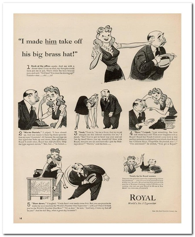 8x10 Vintage Ad 1944 His Big Brass Hat 02062503144