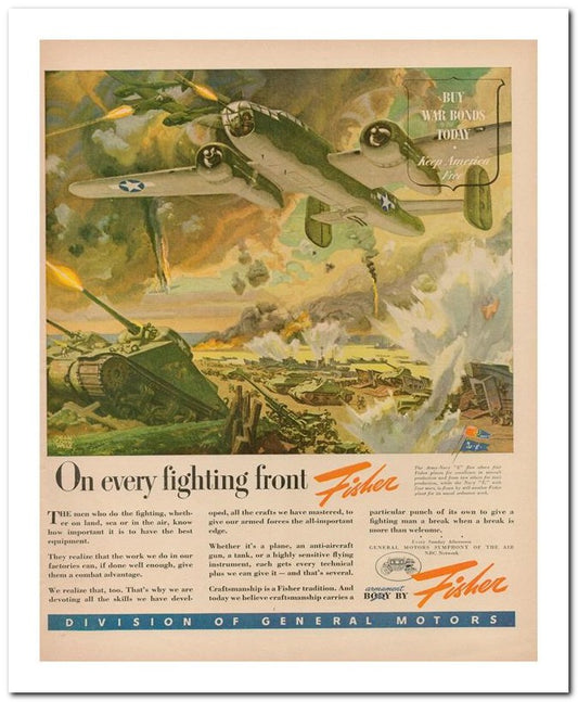 8x10 Vintage Ad 1944 On Every Fighting Front Fisher 02062503199