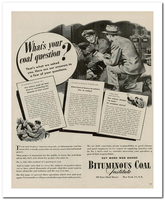 8x10 Vintage Ad 1944 Bituminous Coal 02062503243