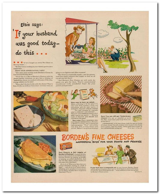8x10 Vintage Ad 1944 Borden's Fine Cheeses 02062503246