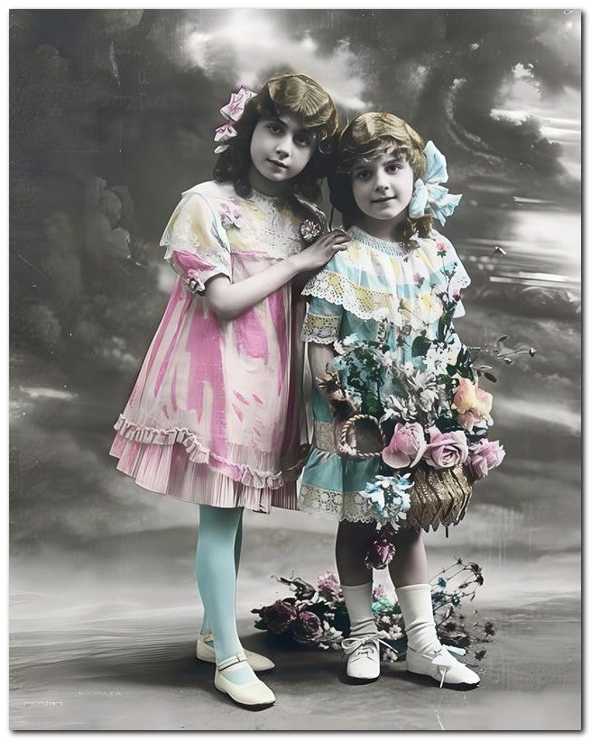 Belle Epoque Children 1900's 2 Cute Girls 8x10 Photo Print 23052500004