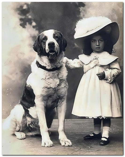 Belle Epoque Children 1900's Black Girl Dog 8x10 Photo Print 23052500011