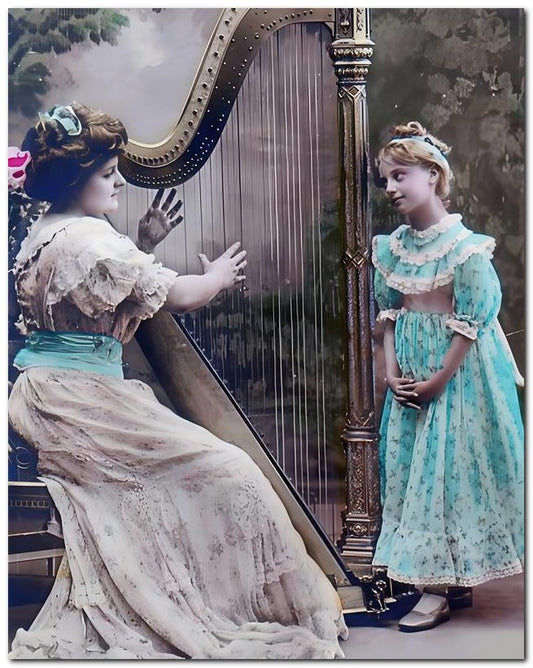 Belle Epoque Children 1900's Harp 8x10 Photo Print 23052500036
