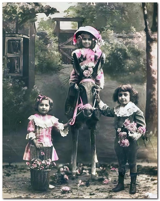 Belle Epoque Children 1900's Kids Donkey 8x10 Photo Print 23052500038