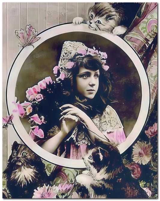 Belle Epoque Children 1905 Girl 3 Cats 8x10 Photo Print 23052500087