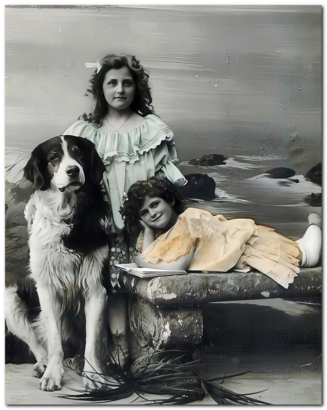 Belle Epoque Children 1906 Girls Dog 8x10 Photo Print 23052500115
