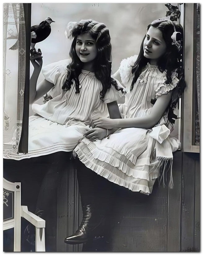 Belle Epoque Children 1910 2 Girls Bird 8x10 Photo Print 23052500323