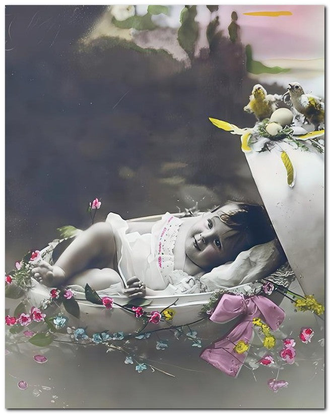 Belle Epoque Children 1910 Baby And Egg 8x10 Photo Print 23052500345