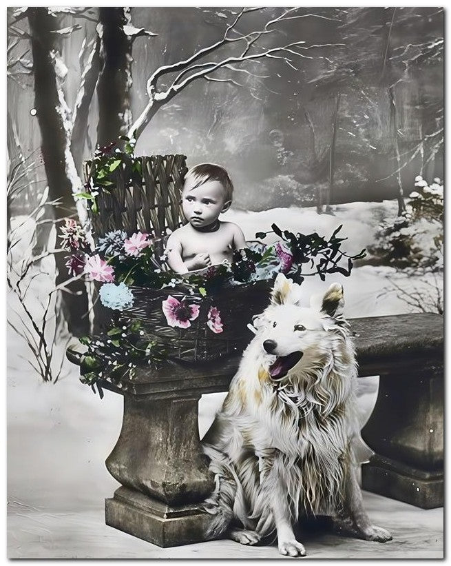 Belle Epoque Children 1910 Baby Dog 8x10 Photo Print 23052500346