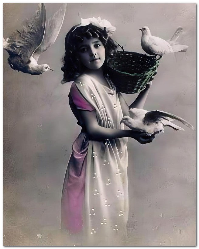 Belle Epoque Children 1910 Birds Basket 8x10 Photo Print 23052500399