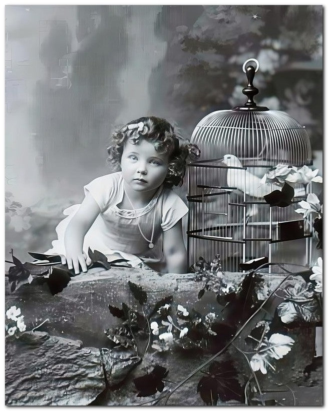 Belle Epoque Children 1910 Caged Bird Girl 8x10 Photo Print 23052500452