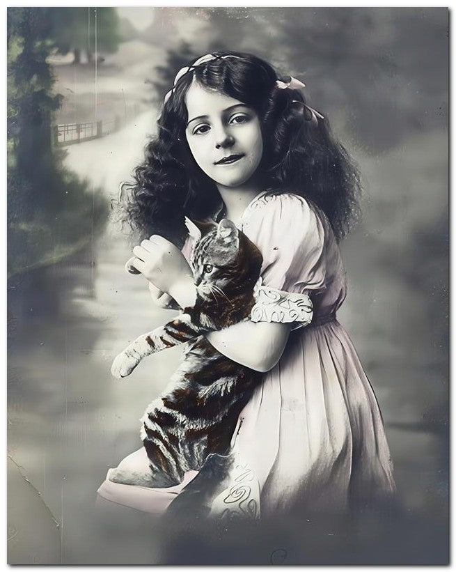 Belle Epoque Children 1910 Cat In Arms 8x10 Photo Print 23052500469