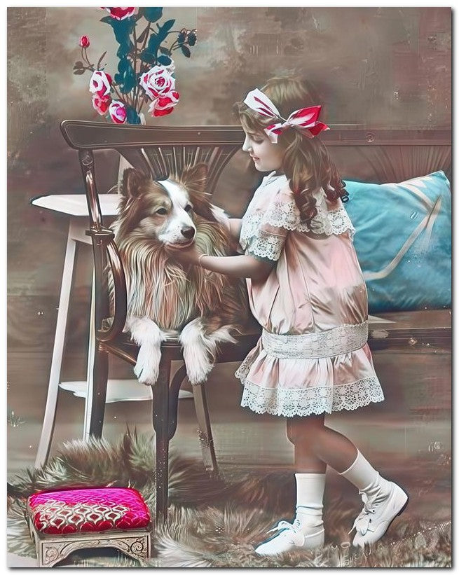Belle Epoque Children 1910 Collie Girl Brush 8x10 Photo Print 23052500507