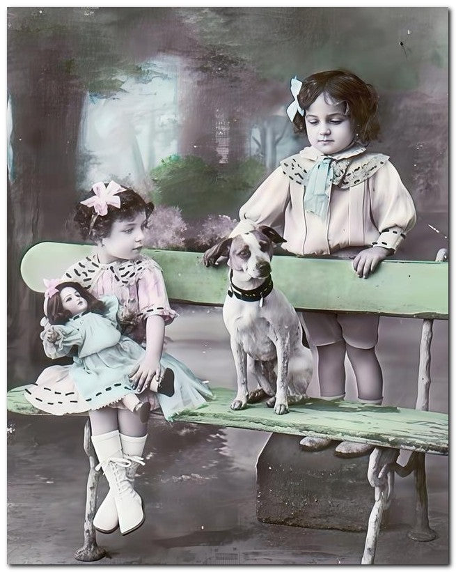Belle Epoque Children 1910 Dog Doll Bench 8x10 Photo Print 23052500559