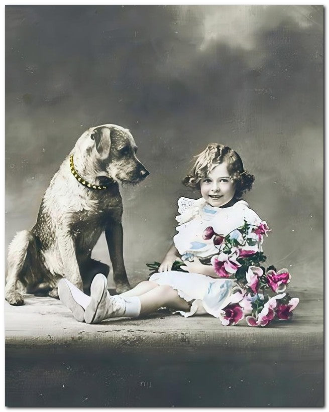 Belle Epoque Children 1910 Dog Girl 8x10 Photo Print 23052500562