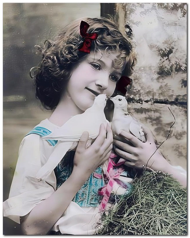 Belle Epoque Children 1910 Girl Doves 8x10 Photo Print 23052500667