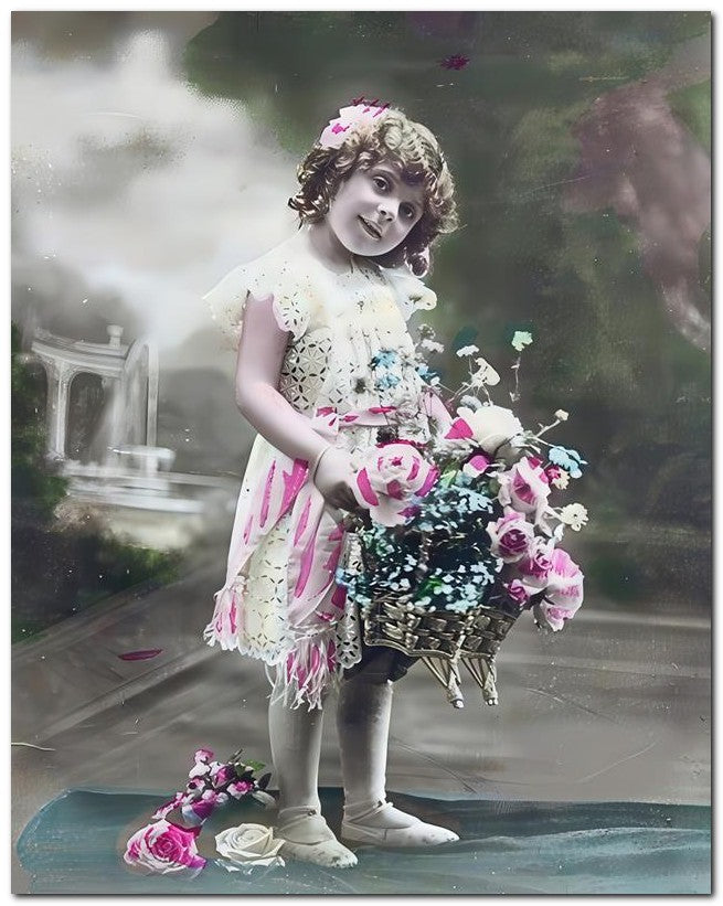 Belle Epoque Children 1910 Girl Flowers 8x10 Photo Print 23052500670