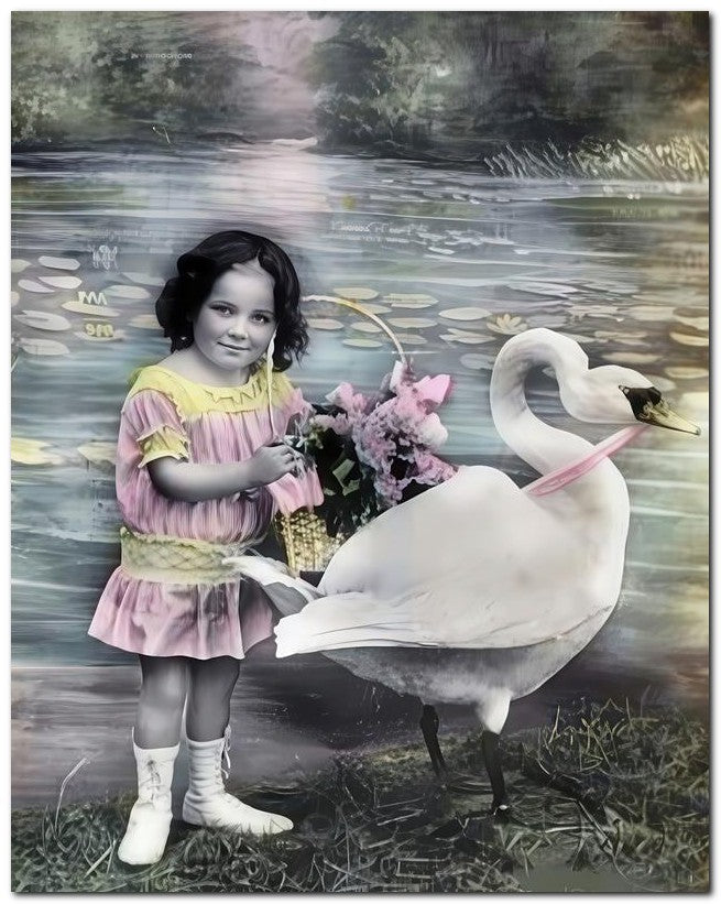 Belle Epoque Children 1910 Girl Swan 8x10 Photo Print 23052500682