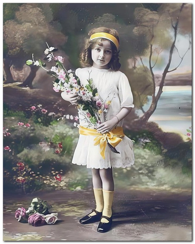 Belle Epoque Children 1910 Girl Yellow Ribbon 8x10 Photo Print 23052500689