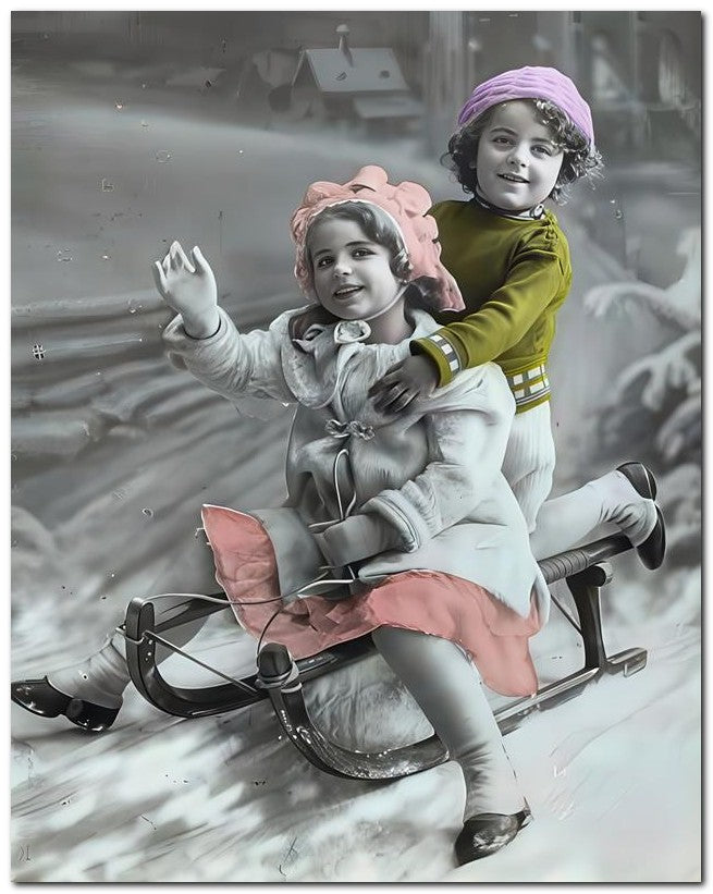 Belle Epoque Children 1910 Kids On Sled 8x10 Photo Print 23052500758