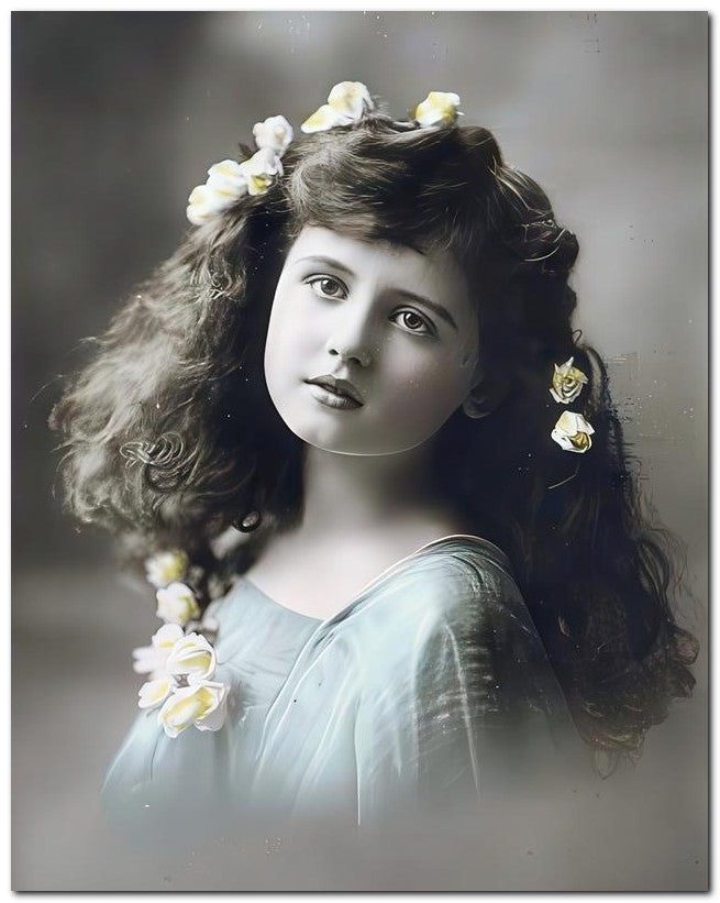 Belle Epoque Children 1910 Long Hair Floral 8x10 Photo Print 23052500805