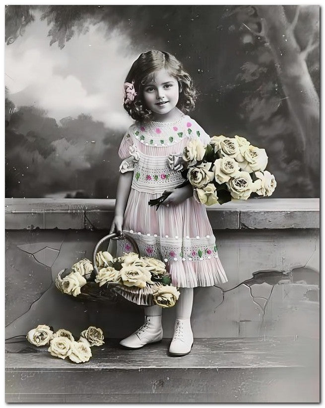Belle Epoque Children 1910 Yellow Roses Bask 8x10 Photo Print 23052501071