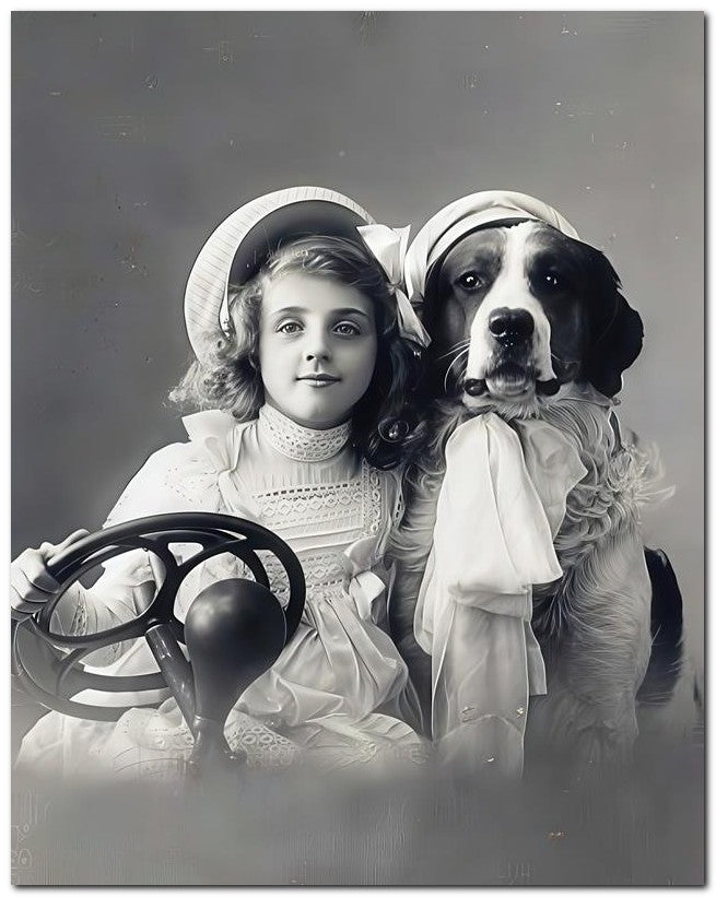 Belle Epoque Children 1911 Girl Driving Dog 8x10 Photo Print 23052501103