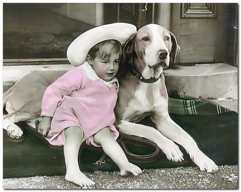 Belle Epoque Children 1913 Dog Girl 8x10 Photo Print 23052501193