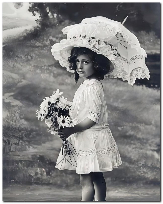 Belle Epoque Children 1913 Parasol Daisies 8x10 Photo Print 23052501213