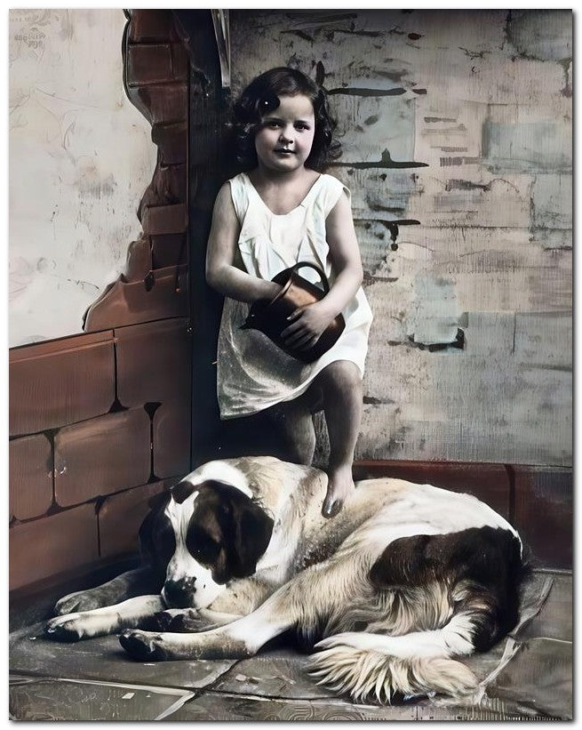 Belle Epoque Children 1914 Girl Dog 8x10 Photo Print 23052501242