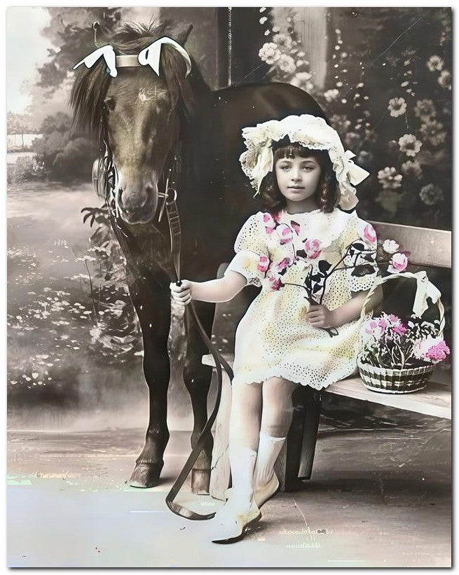 Belle Epoque Children 1914 Girl Pony Bows 8x10 Photo Print 23052501243