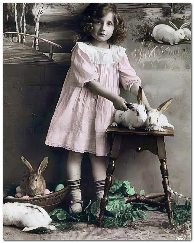 Belle Epoque Children 1915 Girl Rabbits 8x10 Photo Print 23052501262