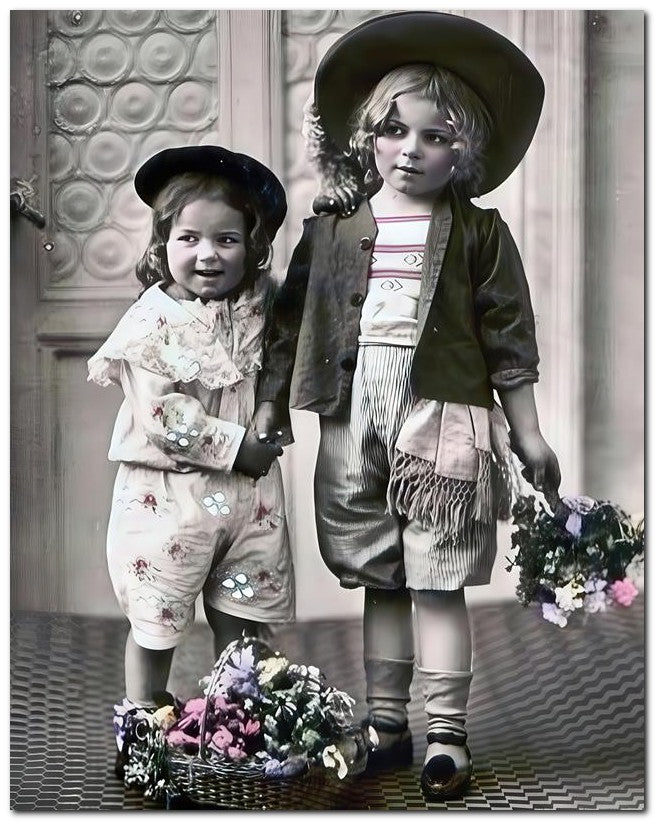 Belle Epoque Children 1930 2 Kids Flowers 8x10 Photo Print 23052501311