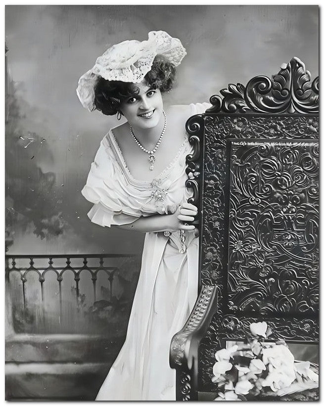 French Belle Epoque Fashion 1905 Behind Chair 8x10 Photo Print 23052501487