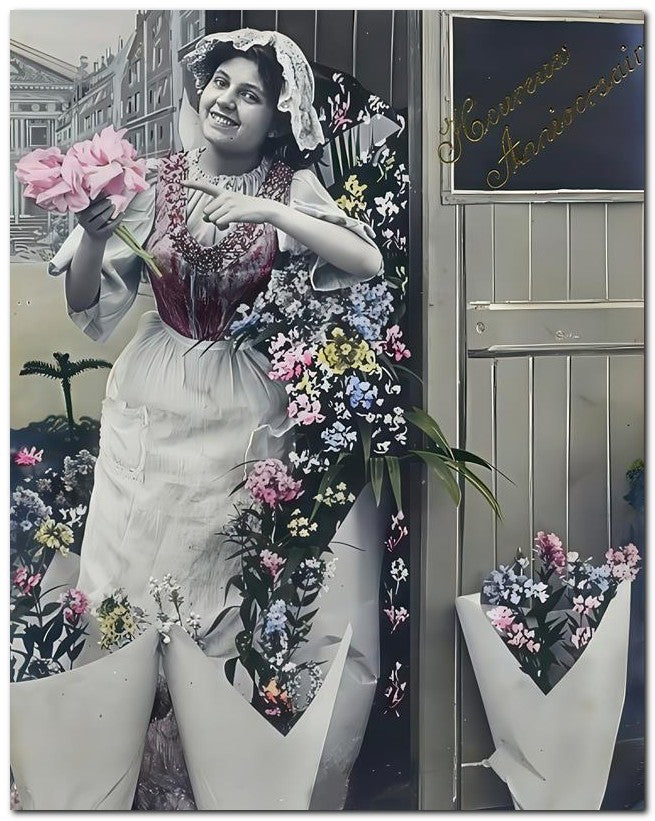 French Belle Epoque Fashion 1906 Flowers Stand 8x10 Photo Print 23052501615