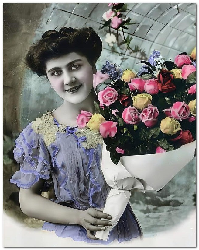 French Belle Epoque Fashion 1907 Girl Flowers 8x10 Photo Print 23052501667