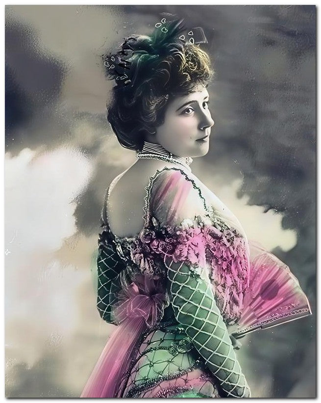 French Belle Epoque Fashion 1907 Pink Fan 8x10 Photo Print 23052501683