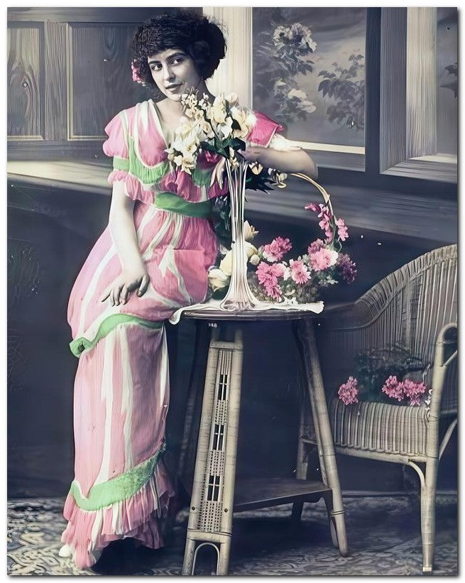French Belle Epoque Fashion 1907 Vase Flowers 8x10 Photo Print 23052501704