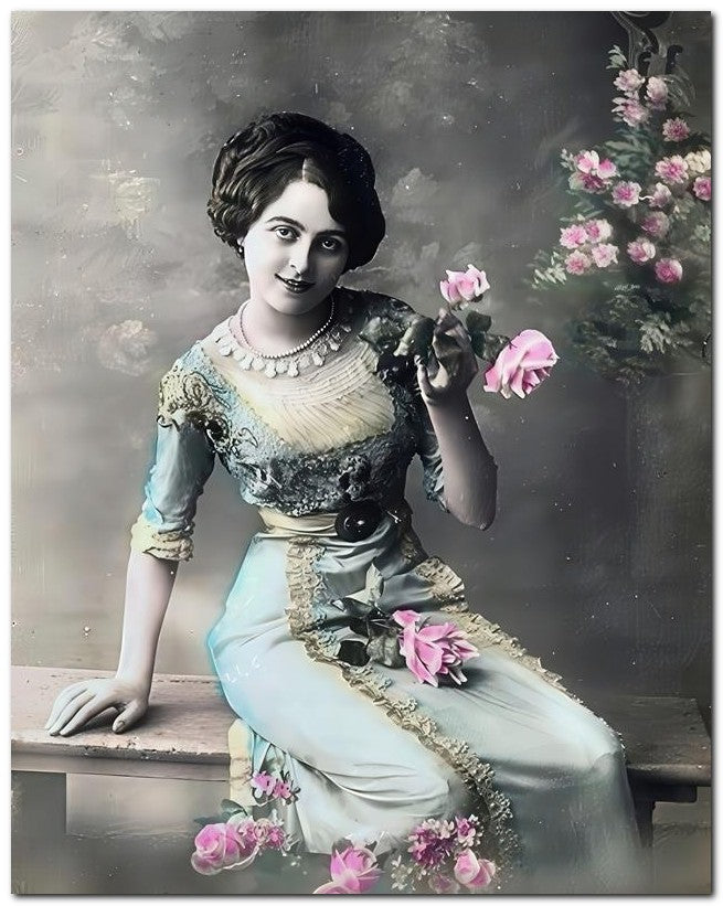 French Belle Epoque Fashion 1910 Bench Roses 8x10 Photo Print 23052501926