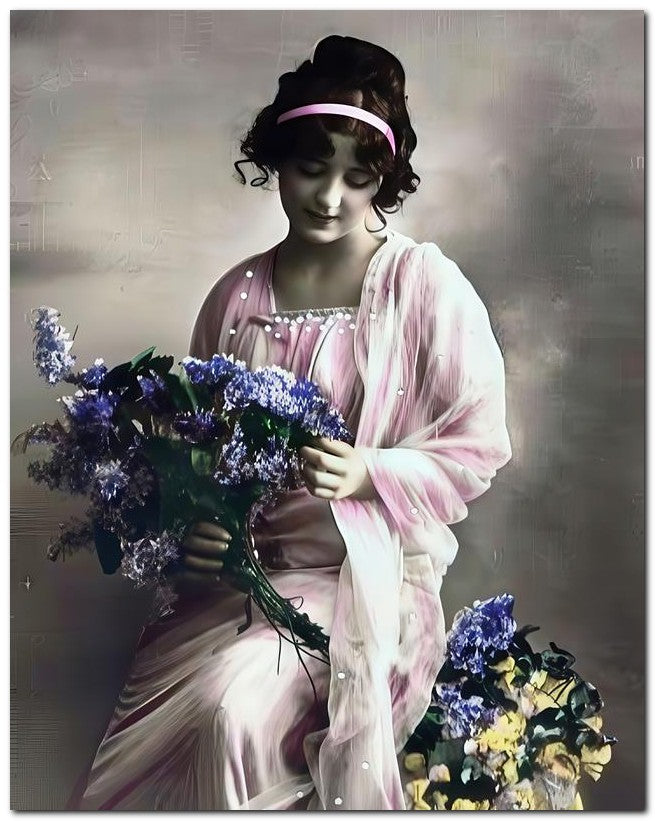 French Belle Epoque Fashion 1910 Blue Flowers 8x10 Photo Print 23052501968