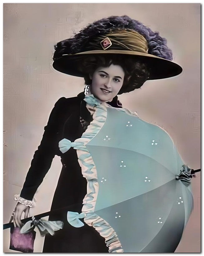 French Belle Epoque Fashion 1910 Blue Parasol 8x10 Photo Print 23052501970