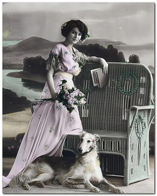 French Belle Epoque Fashion 1910 Borzoi Lady 8x10 Photo Print 23052501974