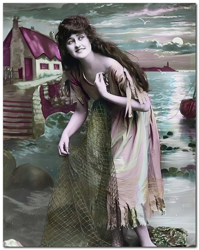 French Belle Epoque Fashion 1910 Fishing Lady 8x10 Photo Print 23052502109