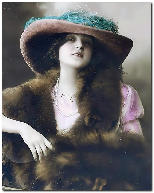 French Belle Epoque Fashion 1910 Fur hat Pearls 8x10 Photo Print 23052502130