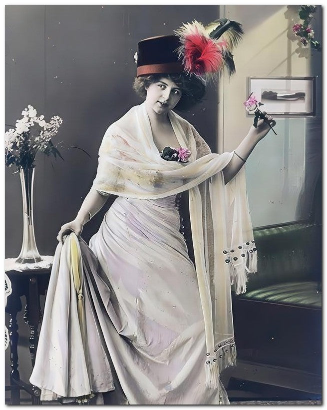 French Belle Epoque Fashion 1910 Hold Pink Rose 8x10 Photo Print 23052502197