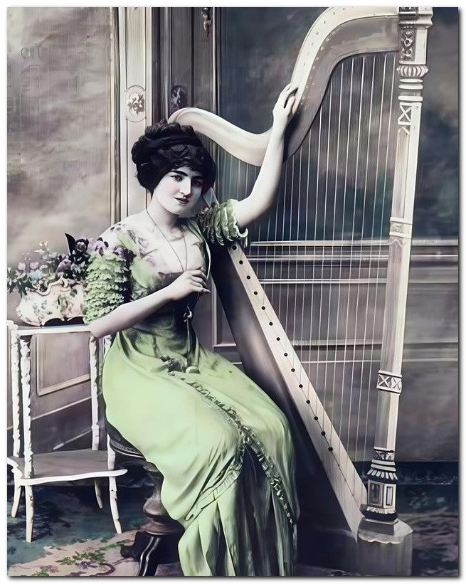 French Belle Epoque Fashion 1910 Lady Harp_1 8x10 Photo Print 23052502255