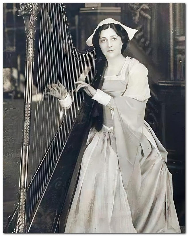 French Belle Epoque Fashion 1910 Play Harp 8x10 Photo Print 23052502430