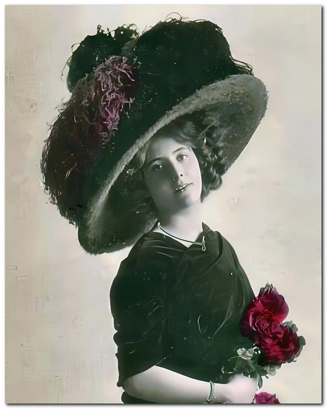 French Belle Epoque Fashion 1910 Red Roses Hat 8x10 Photo Print 23052502475