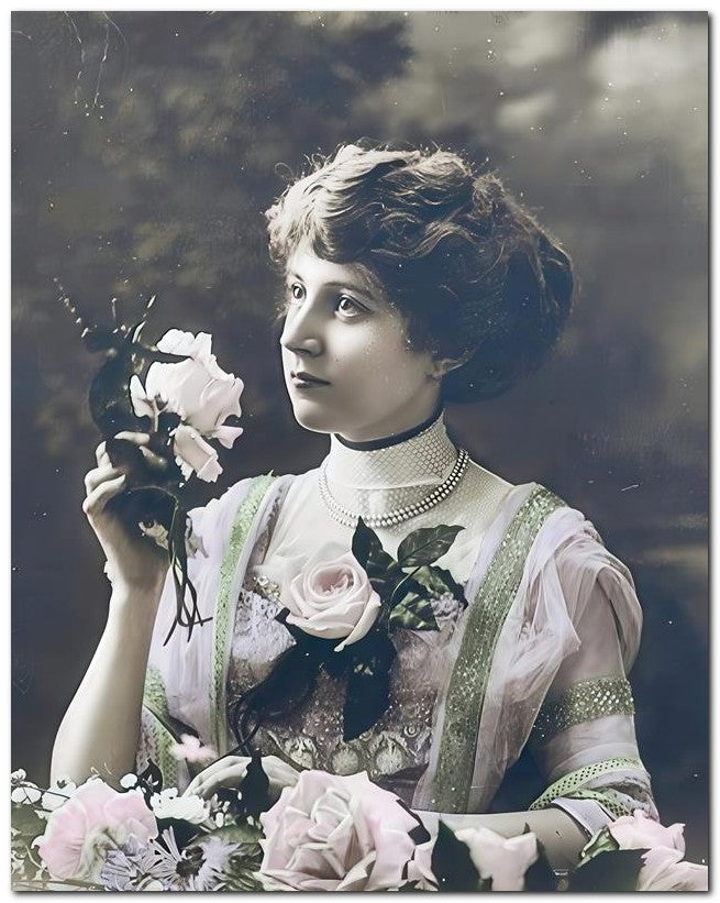French Belle Epoque Fashion 1910's Smell Rose 8x10 Photo Print 23052502631