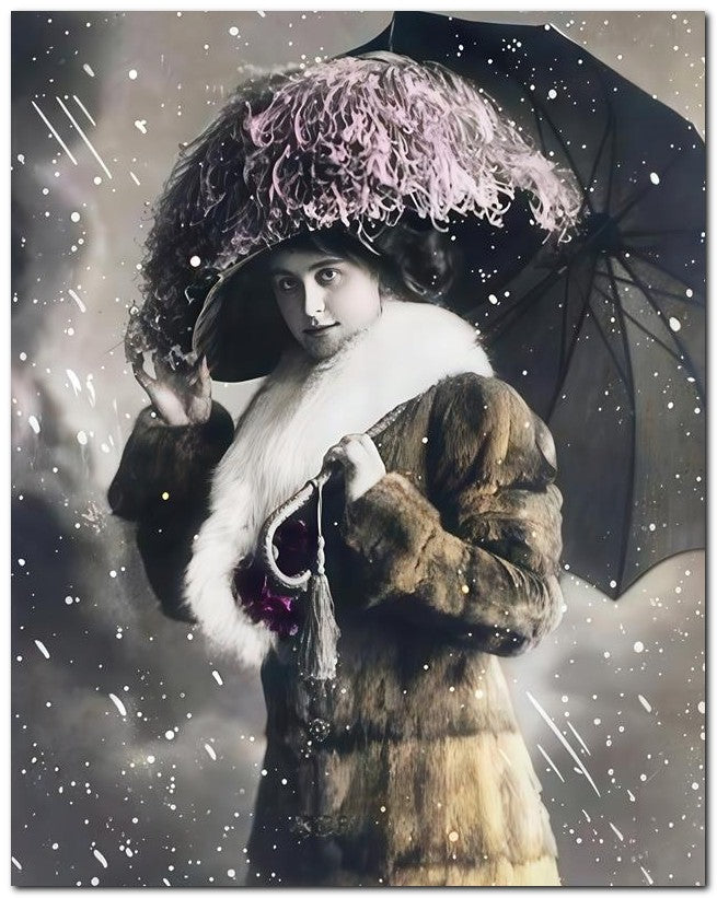 French Belle Epoque Fashion 1911 Snow Umbrella 8x10 Photo Print 23052502702